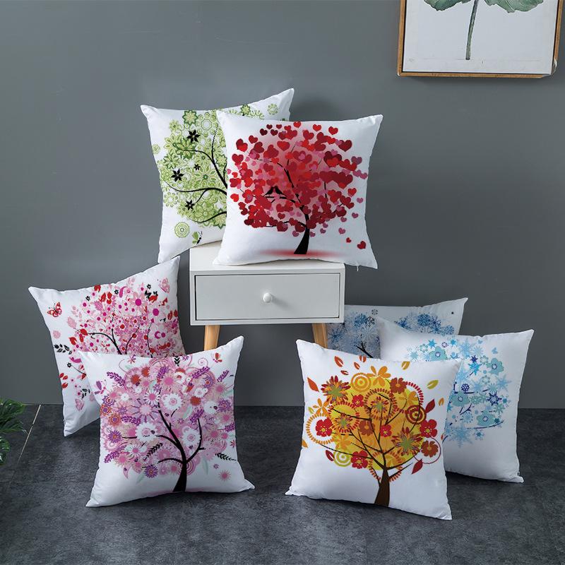 Painted Tree Digital Printed Peach Skin Square Pillow Cushion Cover Home Furnishings