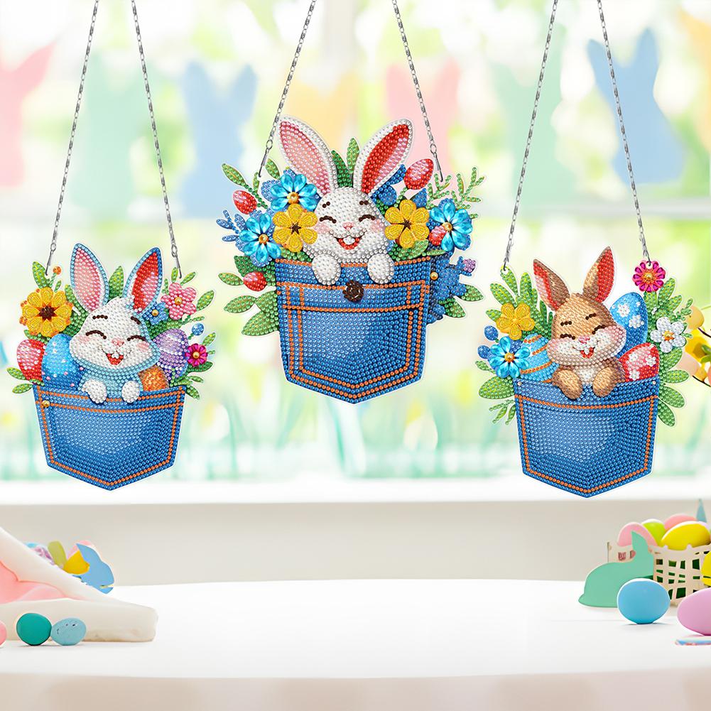 Easter Handmade Diamond Painting Hanging Pendant 5D DIY Diamond Painting Dots Pendant Rhinestone Diamond Art Pendants for Arts