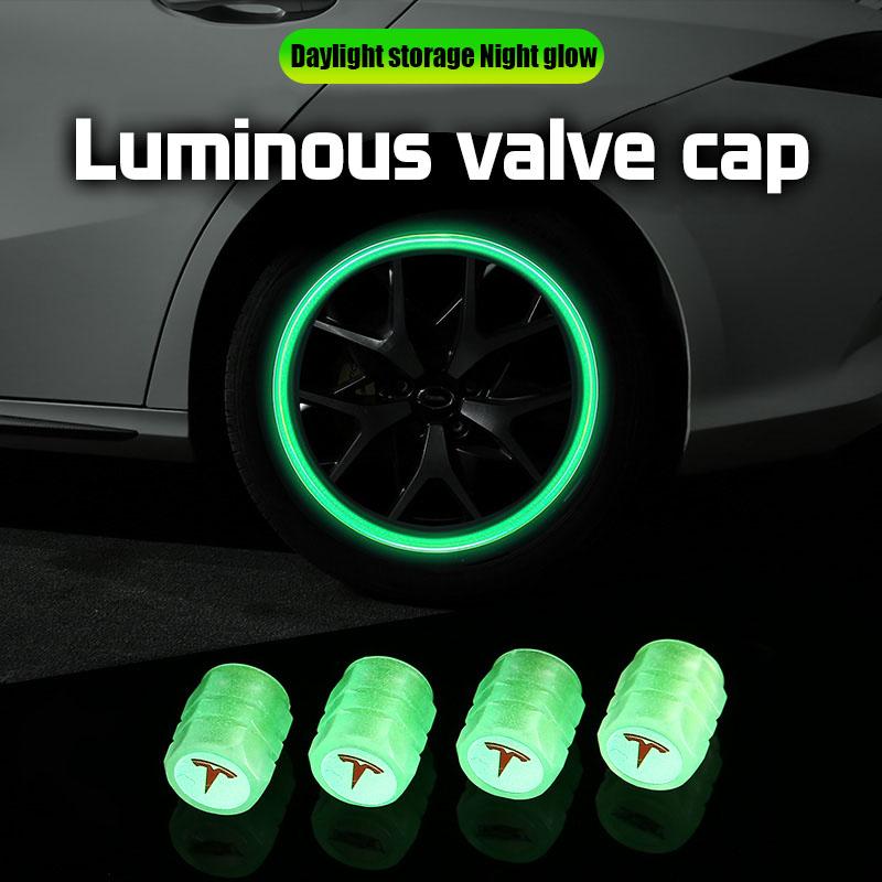 WDYEA1 4Pcs Car Luminous Tire Valve Caps Tyre Fluorescent Accessories For Tesla Roadster Model 3 Y S X Juguete Coil Bonina Cybertruck