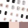 Black & Silver Glitter Starry Sky Rhinestone Press-On Nail Stickers - Short Style False Nails