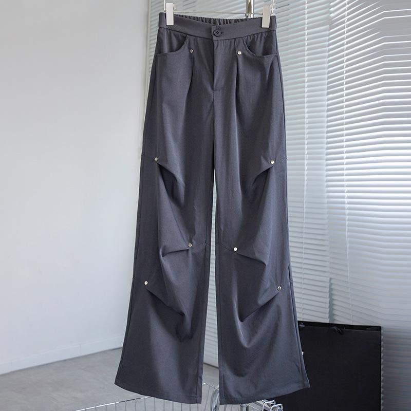 

Женские весенне-летние брюки нового стиля с плюшевой подкладкой, зрительно делающие выше и стройнее, универсальные плиссированные прямые брюки с драпировкой на одной пуговице XL