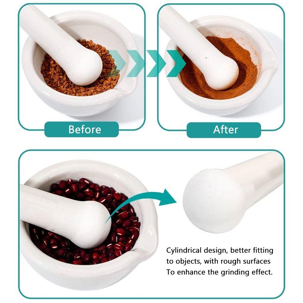 Premium White Ceramic Grinder Non-Slip Base Eco-Friendly Mortar and Pestle Set Pill Crusher Kitchen Tool