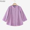 Women Casual Round Neck Solid Color Long Sleeve Blouse