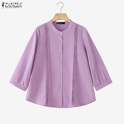 Women Casual Round Neck Solid Color Long Sleeve Blouse