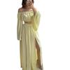  European and  Women's New One-Neck Long Sleeve Short Top High Waist Split Wide Leg Pants Set
