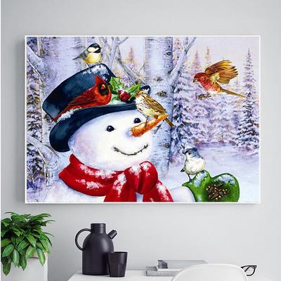 Pictură cu diamant DIY 5D, broderie, păsări, om de zăpadă, punct de cruce, mozaic cu strass, decor acasă
