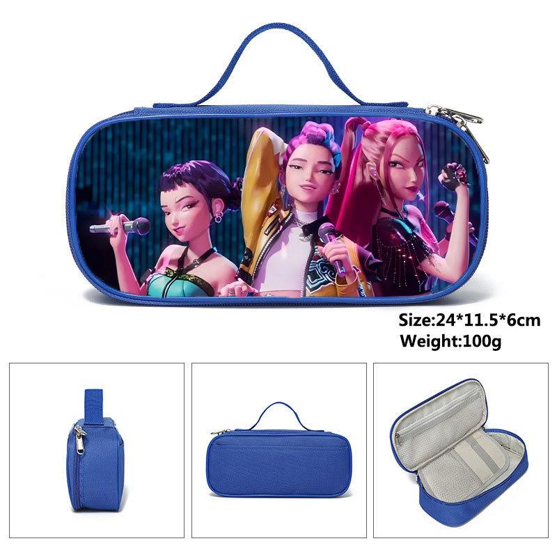Huntrix Kpop Student Blue Compartmentary Pencil Bag Kpop Witch Hunter Student Storage Stationery Bag Pencil Bag