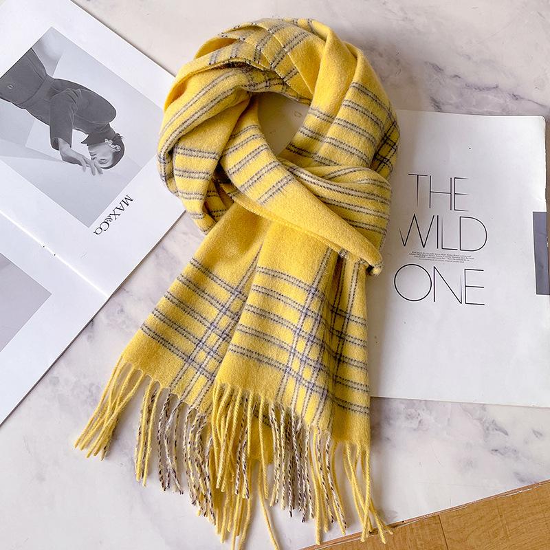 Cool blue pure wool scarf women's winter thickened plaid scarf men's long warm haze blue shawl