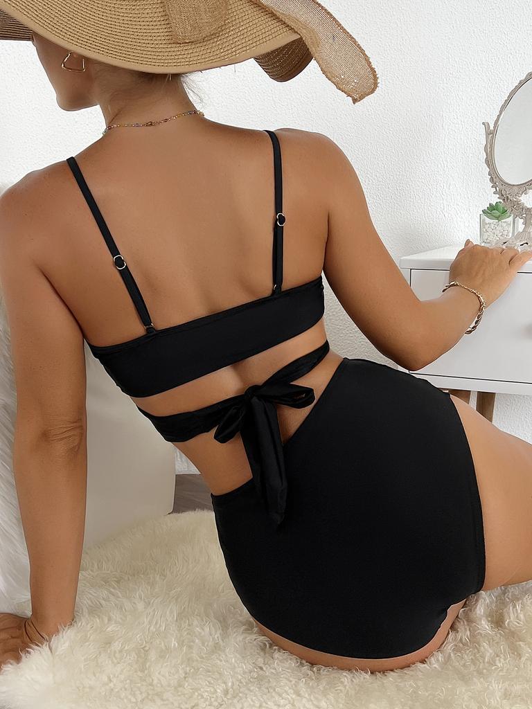 Push Up Bikini Vintage Women Swimsuit Female Swimwear High Waist Bikinis Set Black Cross Swimming Suits Biquini Bathing Suit