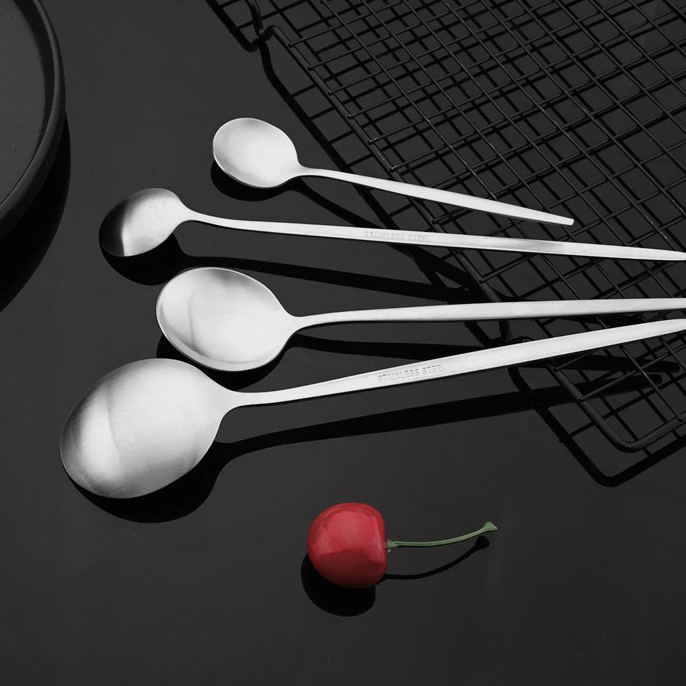 6Pcs Silver Tableware Set Knife Fork Long Handle Spoon Dinnerware Dessert Flatware Matte Cutlery Stainless Steel Silverware