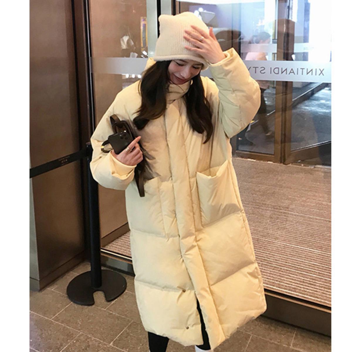 

Пуховик женский зимний 2025 новый хлопковый пуховик средней длины ниже колена корейская версия свободный утолщенный стеганый пуховик тренд XL жёлтый