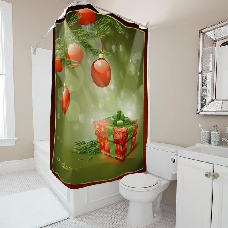 TU Christmas Shower Curtain Festive Holiday Waterproof Fabric Decor Merry Xmas Bathroom Set