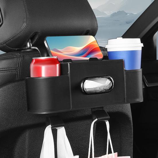 Car Backseat Organizer with Tissue Box Automotive Seat Headrest Multifunctional Universal Cup Holder Hanging Storage Box