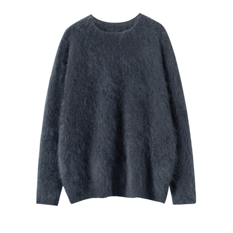 Seamless Cashmere Women's Loose Brushed Sweater - Round Neck Pullover Base Layer Jacket