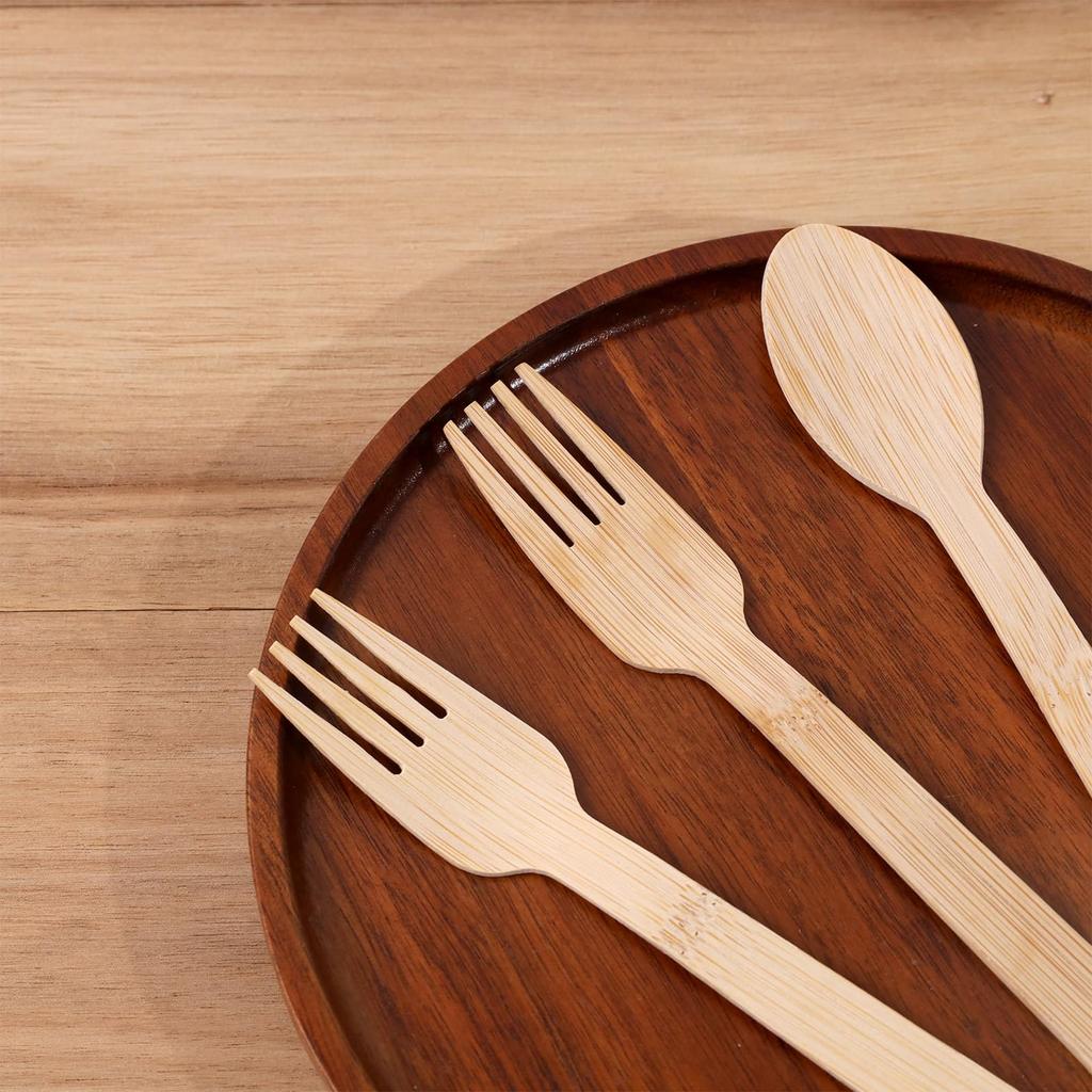 HTB Jednorázové bambusové vidličky, 100 kusů, 17 cm, Přírodní bambus, Nebělené, pro komerční použití, venkovní akce, kavárny a události (HTB-BF100)