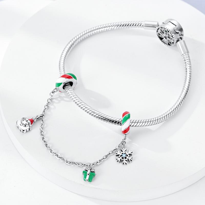 Copper Christmas Santa Snowflake Charm Pendant Beads Fit Original Bracelet For Women Valentine Day Jewelry Gifts