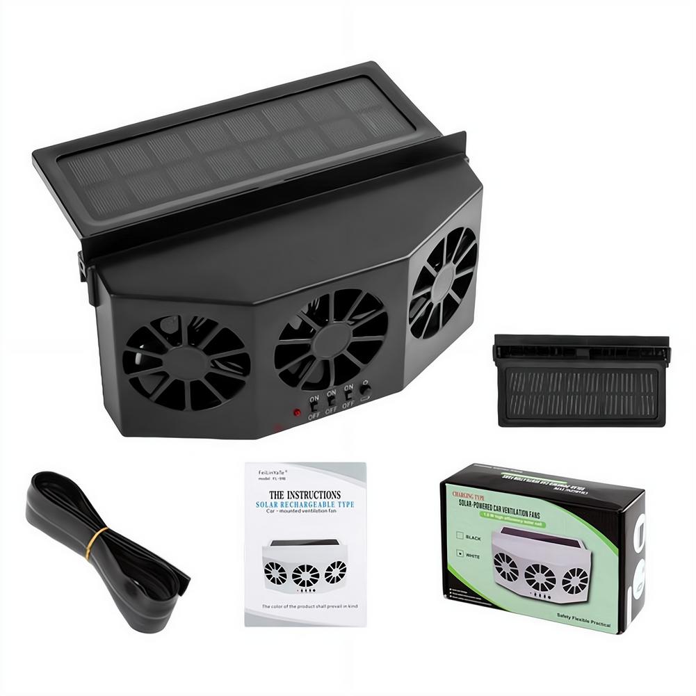 Solar Powered Car Ventilation Fan 3 Cooling Fans,Rechargeable Auto Air Circulation Cooler, Automatic Cooling Car Fan For Vehicle