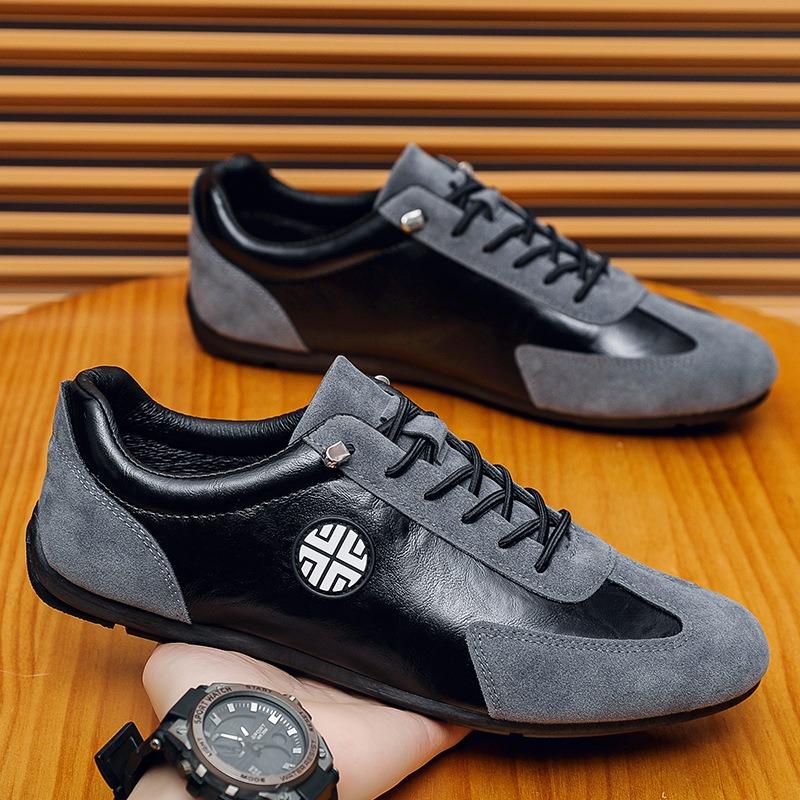 

Мужские туфли Doudou на шнуровке, эластичная лента, ленивые спортивные туфли на одной педали, повседневная модная кожаная обувь 44 серый