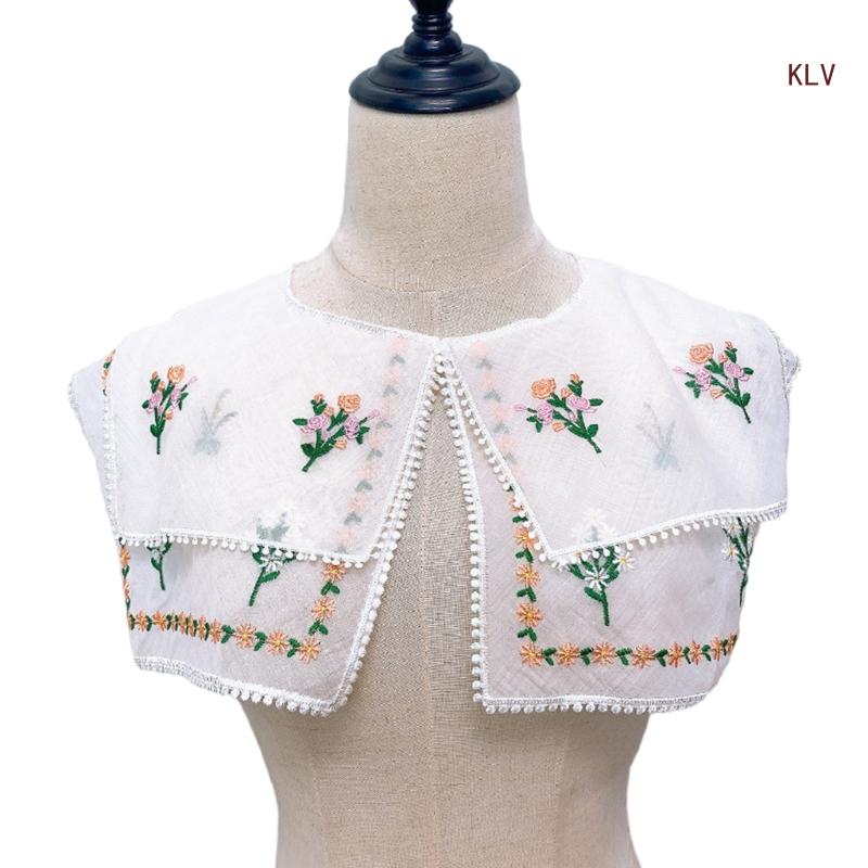 Embroidery Flower Collar Elegant Detachable Fake Collar Shawl Vintage Horseface Skirt Collar Costume Dress Up Accessory