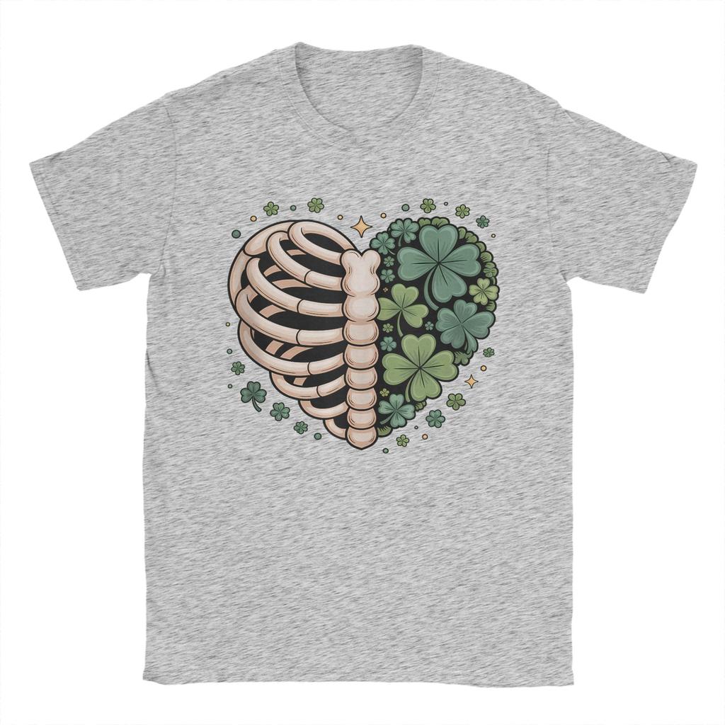 Lucky Bones Shamrock Skeleton Ribcage Heart TShirt Summer Cotton TShirts Adult Hippie Casual Tee Shirt ShortSleeve Top Tees
