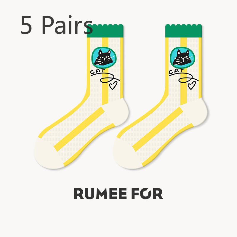 5 Pairs of Women's Spring Sports Street Mesh Style Mid Tube Socks