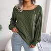 Women Warm Knitted Sweater Autumn Winter Casual Square Collar Studded Button Twist Knit Pullover Jumpers