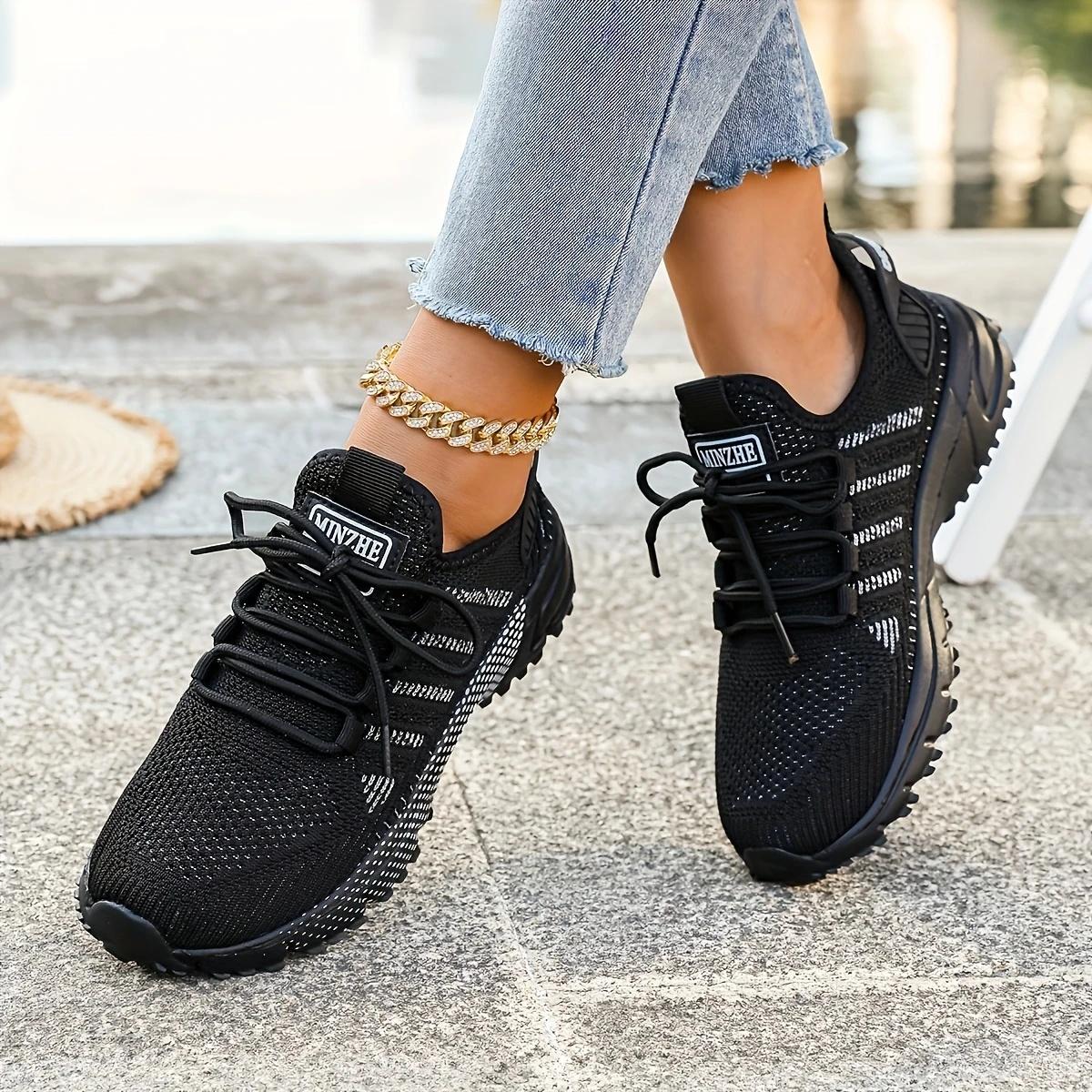 

Womens Sneakers Breathable Knit Trainers Woman New Design Casual Sports Shoes for Women Comfortable Walking Running Shoes 44 чёрный