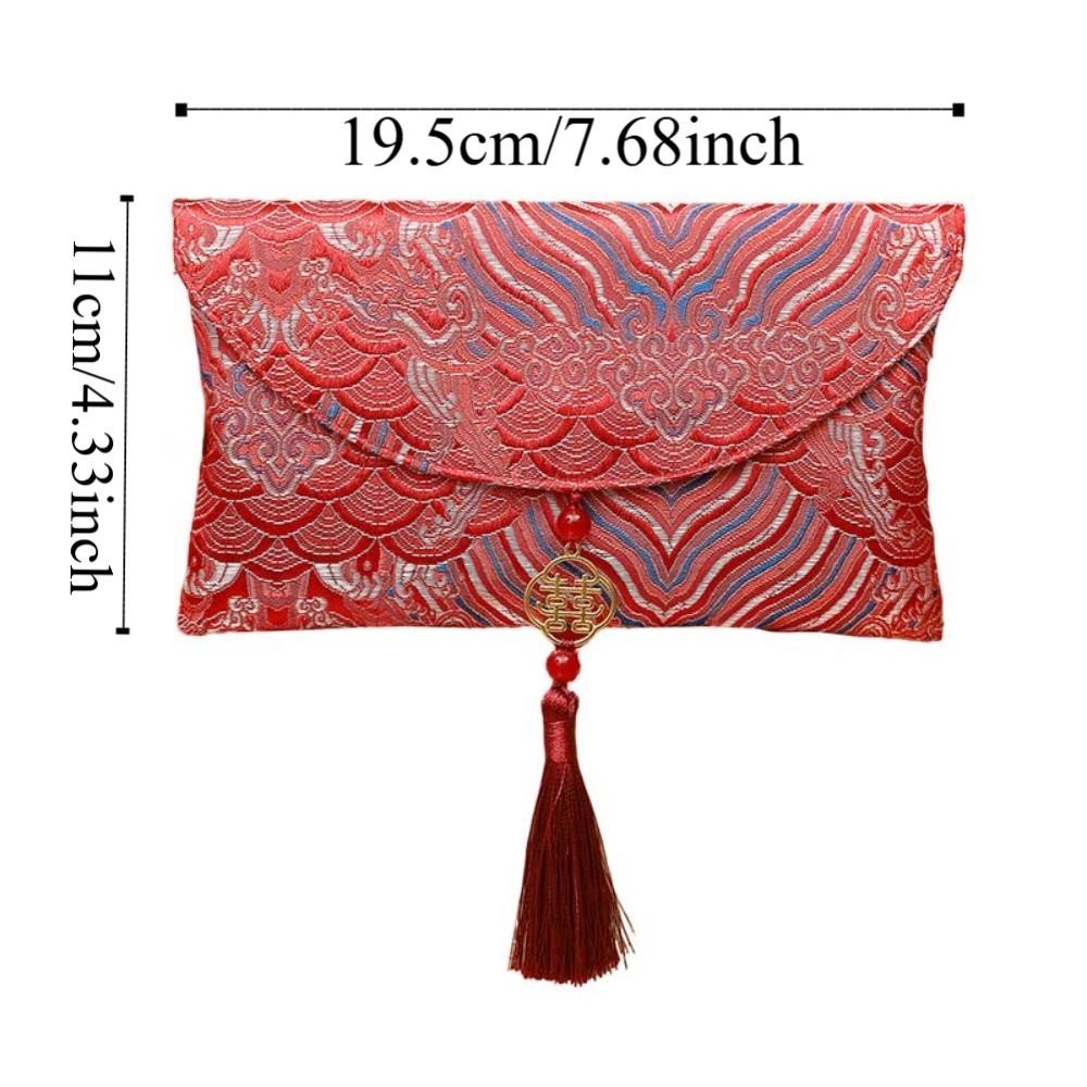 Traditional Spring Festival Red Envelope Embroidered Polyester Wedding Hongbao Thickened Tassel Lucky Money Packet