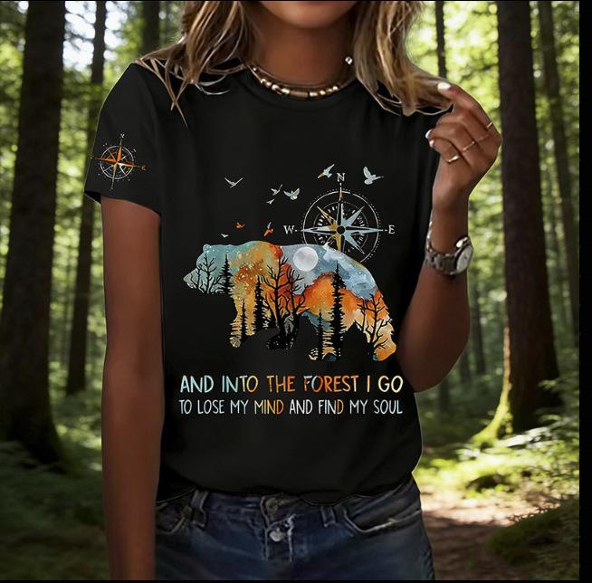 European & American 3D Printed Denim Pet Dog Round Neck Short Sleeve Women's Casual Loose Top, 2026 Style