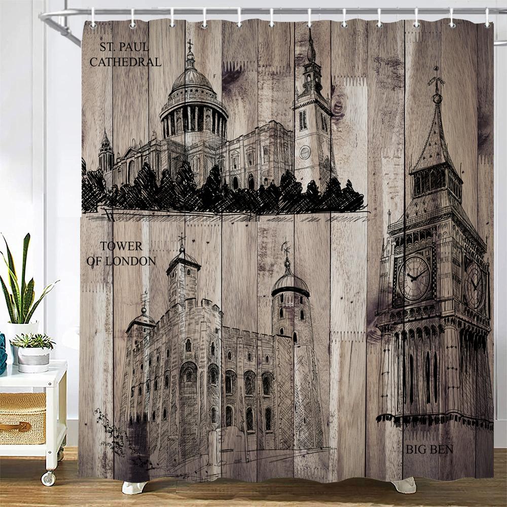 Custom Old Wood Shower Curtain Waterproof Bathroom Polyester Fabric Retro British style Bath Curtains Decor With Hook