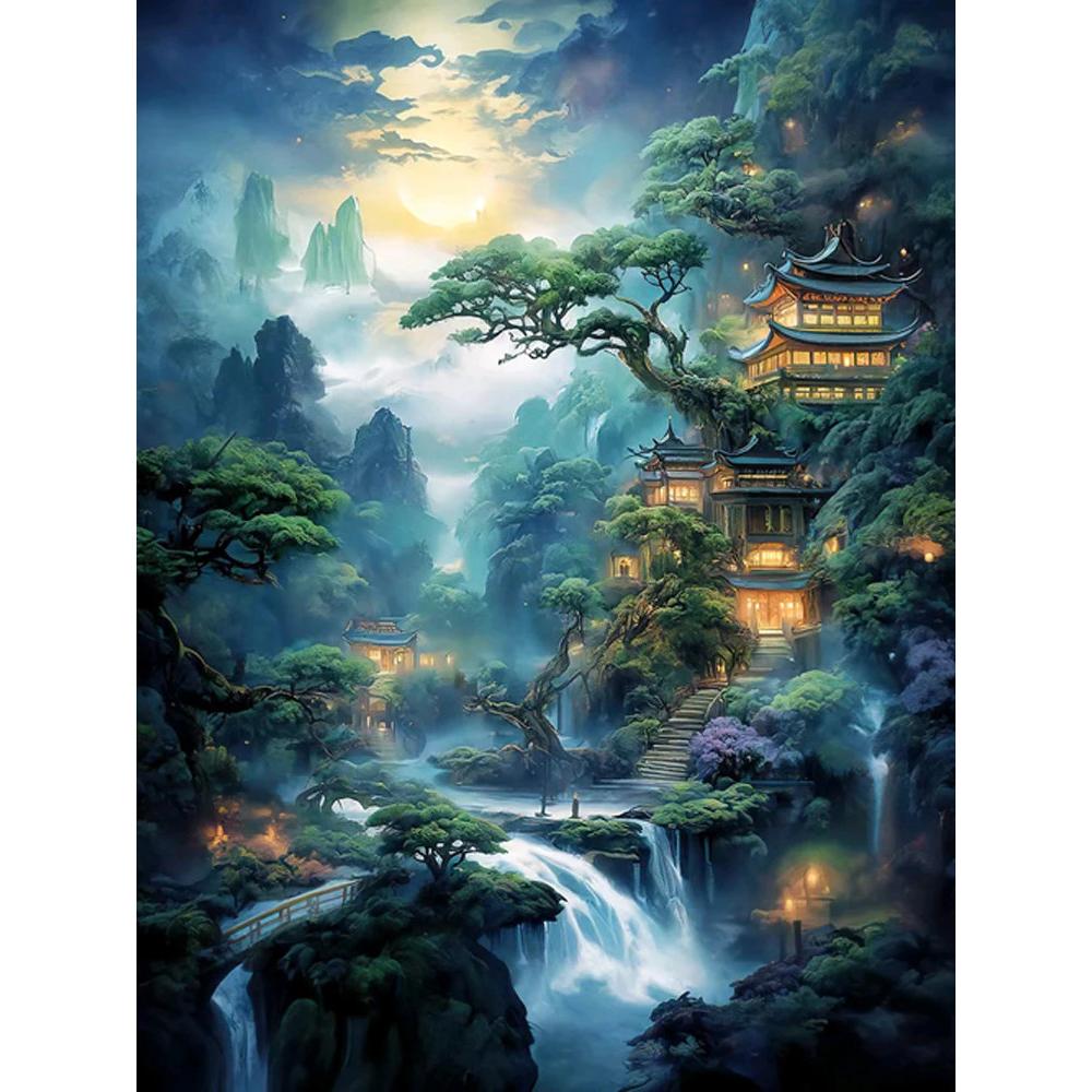 

Полная алмазная мозаика Пейзаж Водопад 5d DIY Вышивка Дом Набор для вышивания крестом Декоративные картины для дома Round 20x30cm