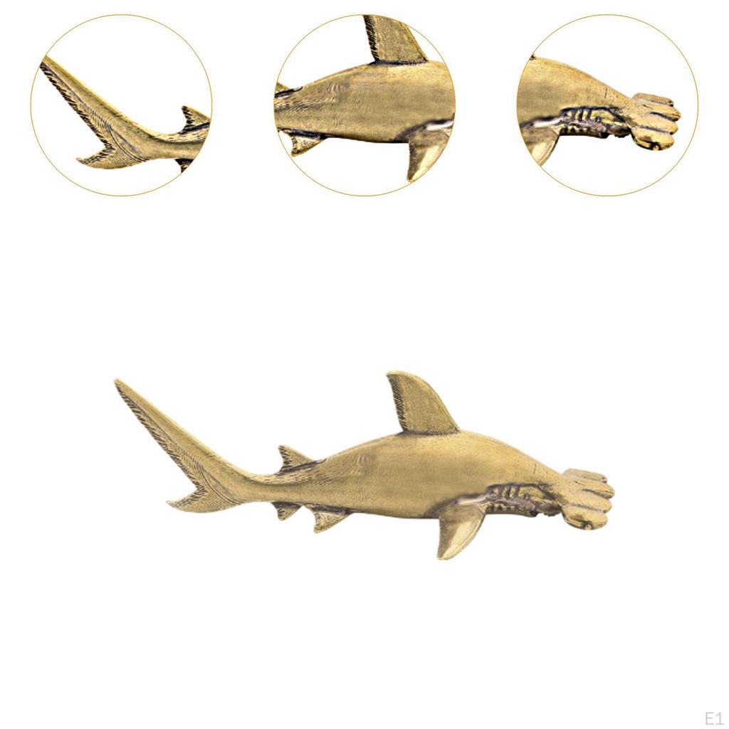 Brass Hammerhead Shark Sculpture Figurine 16.6 Cm Sea Animal Decor Ornament Home Decoration
