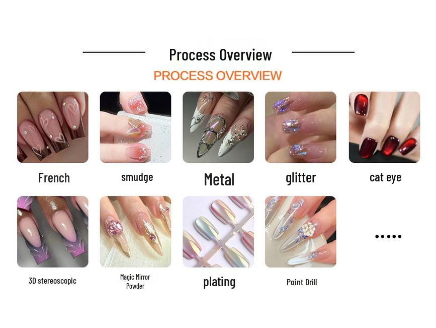 3D Korean Gold Leaf Shell Flower Rhinestone Nails - Handmade Wearable Almond Nail Tips