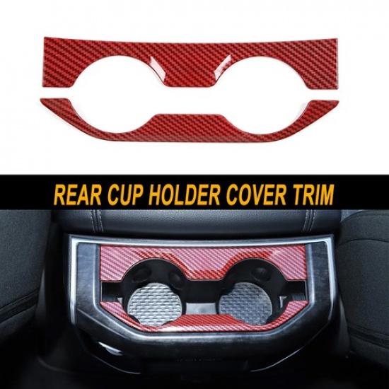 

Rear Cup Holder Cover Trim Decor Panel For Dodge Ram 1500 2018+ Red Carbon Fiber