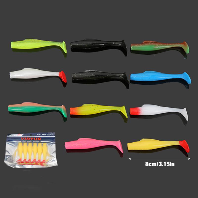 6Pcs Tpr Soft Lure 8 Cm Rubber Fishing Lure Shad Swim Baits Silicone Bait New