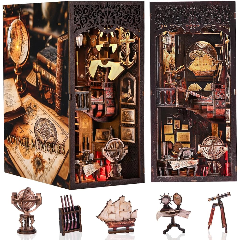 CRESYMME Dollhouse Book Nook Miniature Log House Kit Wooden 3D Puzzle for Adults with LED Light