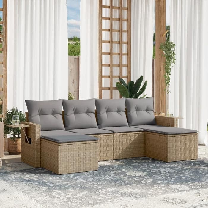 VidaXL Salon de Jardin avec Coussins 6 pcs, Canapés de Terrasse, Ensemble de Meubles de Patio, Mobilier d'Extérieur, Beige 3220518