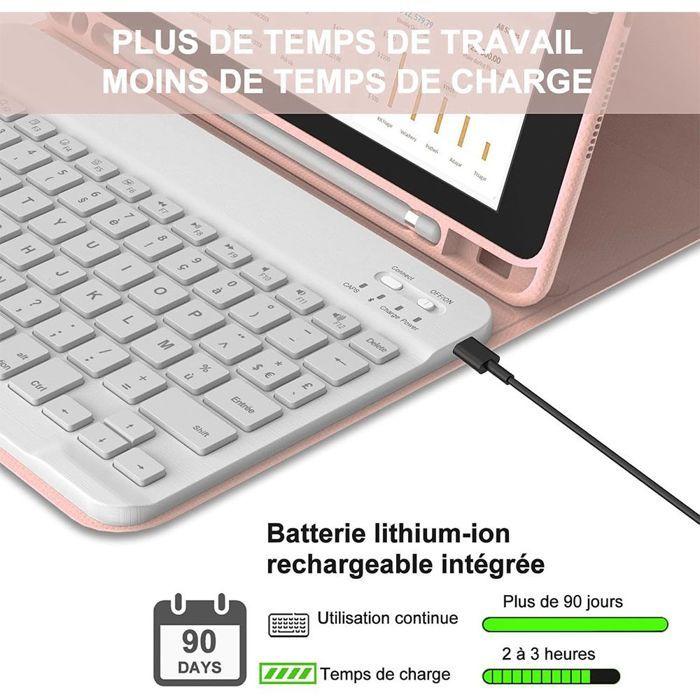 Coque Clavier pour iPad A16 (11") / iPad 10 2022 (10,9") Rose avec Clavier Bluetooth + Souris + Stylet