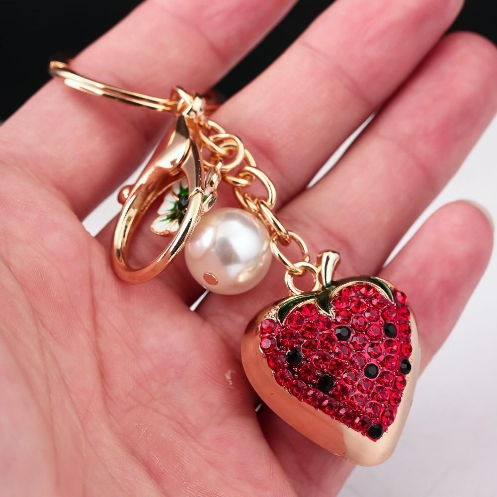 Cartoon Simulation Fruit Keychain Heart Shape Metal Key Rings Bag Decoration