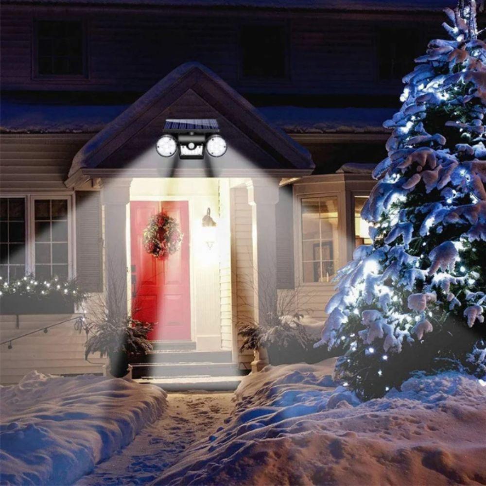 Waterproof Solar Lights Rotating Design Dual Head Motion Sensor Lights 360° Adjustable 30 LED Dual Head Spotlight Outdoor Use