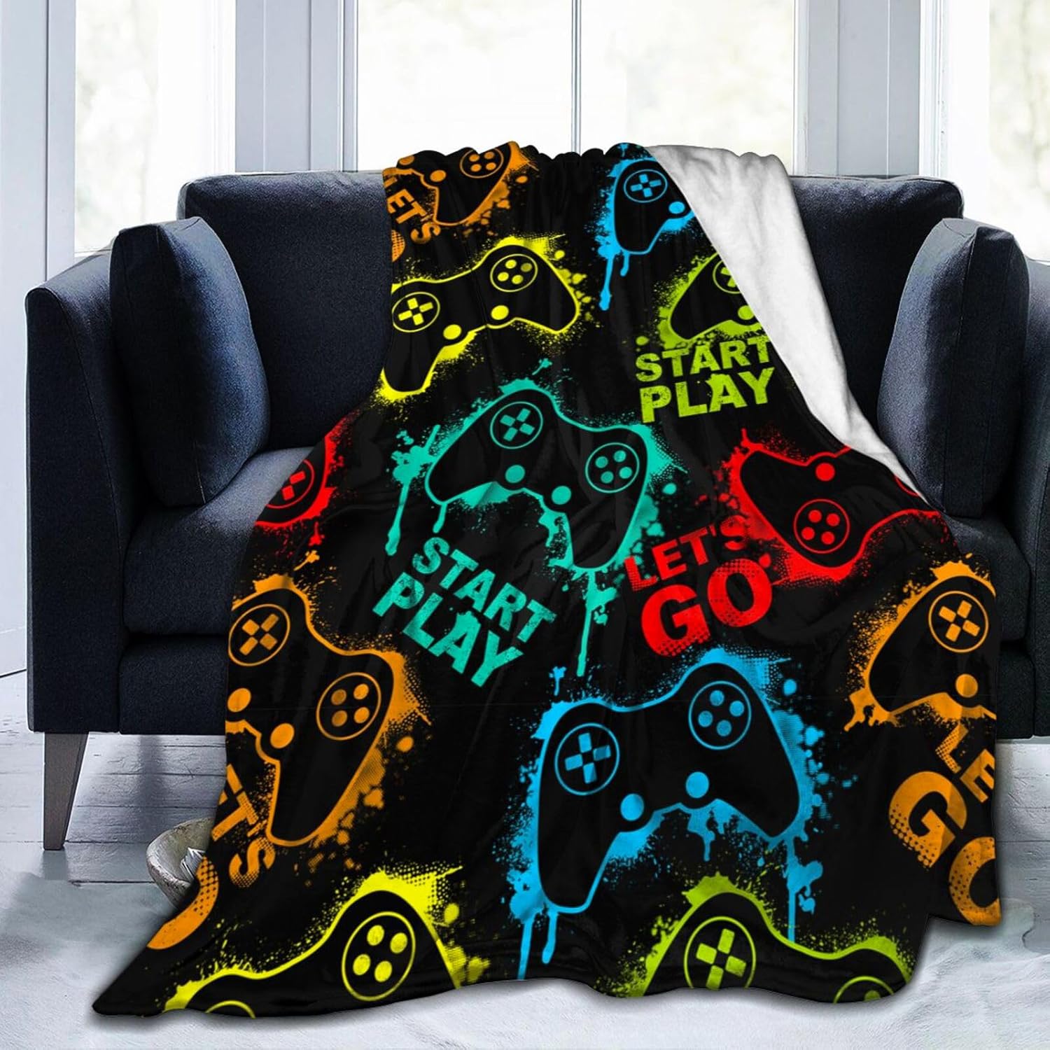 

Gamer Fleece Throw Blanket For Bed Sofa Couch,Game Gamepad Flannel Fuzzy Blanket, Modern Game Controller Bed Blanket Room Decor 70x100cm-XS