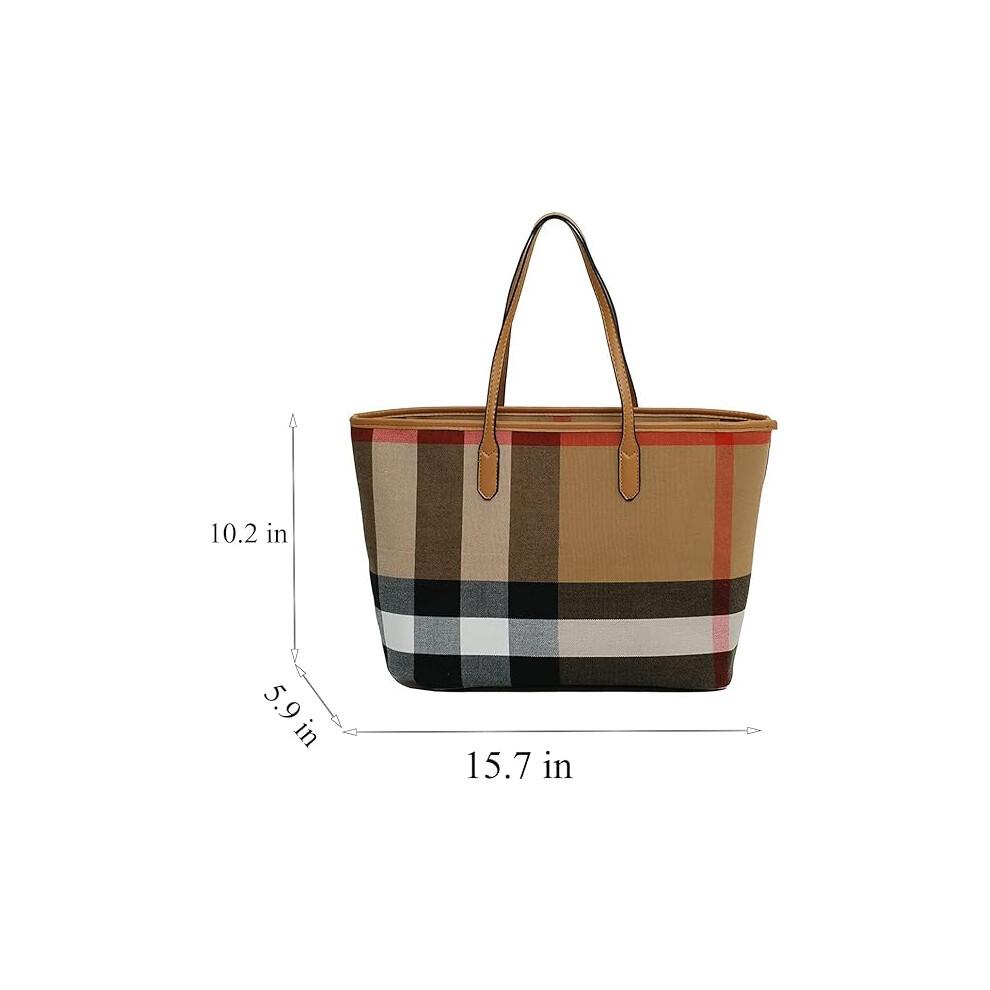Kariertes Canvas Damen-Tote Große Kapazität Mode Geräumige Umhängetasche Freizeit Strandtasche