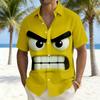 Cartoon Angry Expression Print Short Sleeve Shirt, Loose Comfortable Breathable Lapel Cardigan, Trendy Top for Vacation and Casual Wear
