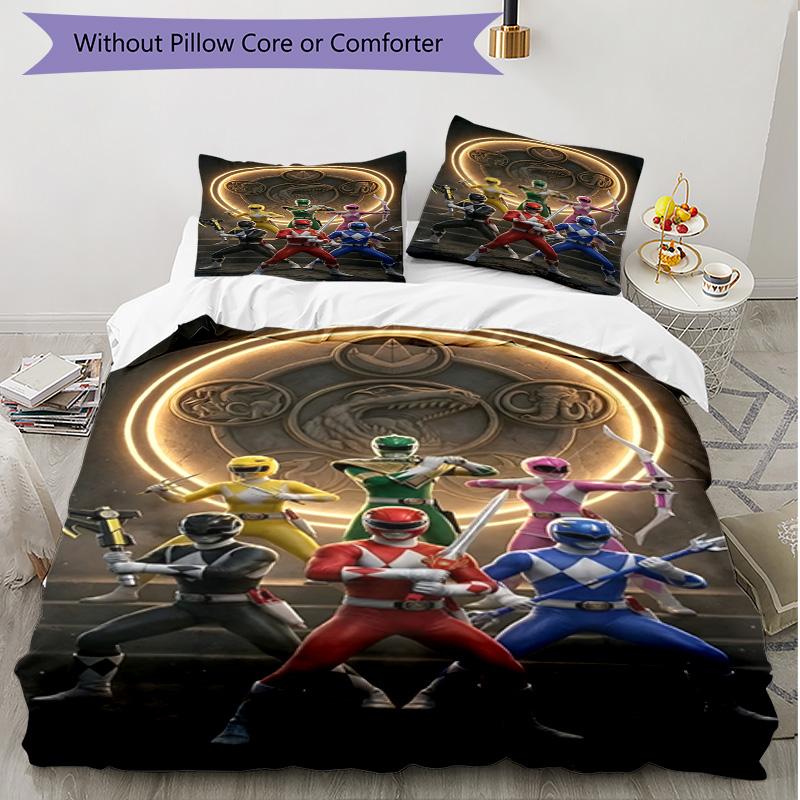 3-teiliges Bettbezug-Set (1 * Bettbezug + 2 * Kissenbezug, ohne Kern), Mighty Morphin Power Rangers Druck Weiches Ganzjahres-Bettwäscheset, Heim-Schlafzimmer-Dekoration