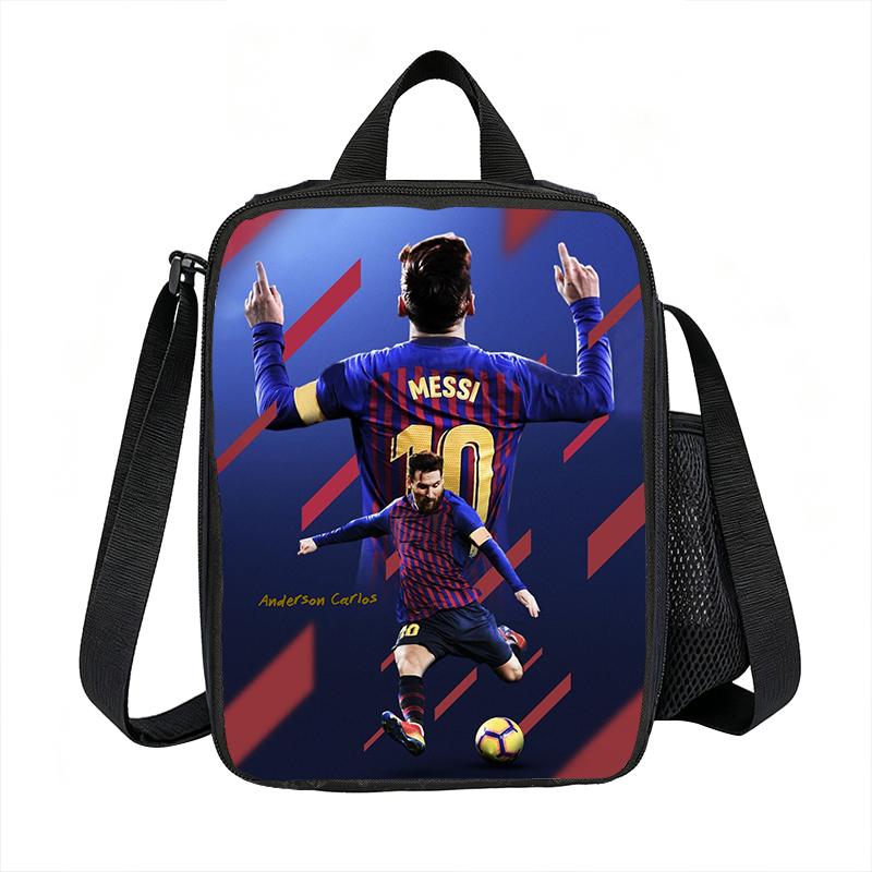 Leer, Reizen Geïsoleerde Lunchtassen M-Messi Thermische Tas Voetbalster Lunchcontainer Lekvrije Tote Lunchbox Voedselopbergzakken blue