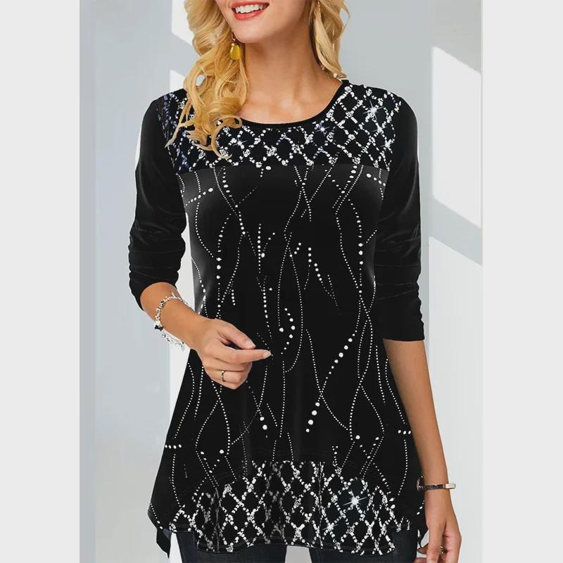 Wiosenno-jesienne damskie luźne topy z nadrukiem – moda europejska i amerykańska