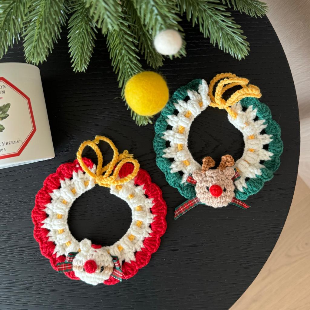 Pet Collars Christmas Pet Necklaces Cats Dogs Bells Reindeer Yarn Woven Scarves Dog Accessories for Small Dogs Puppy