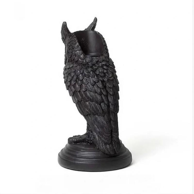 Gothic Crow Candle Holder Retro Black Owl Candlestick Resin Sculpture Craft Halloween Statue Fun Atmosphere Home Desk Decoration