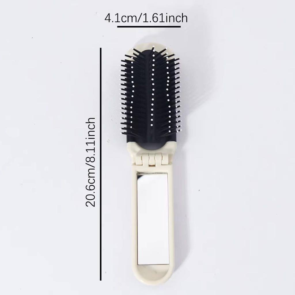 1pc Folding Colorful Flower Pattern Comb with Mirror, Portable Compact Air Cushion Comb, Suitable for Daily and Outdoor Use