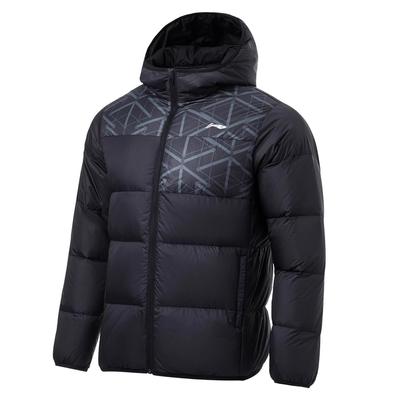 Li Ning Série Tennis de Table Coupe-vent Chaud Bloc de Couleurs Logo Imprimé Veste Courte en Duvet à Capuche Unisexe Noir AYMT023-2